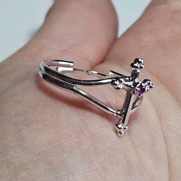 **Final Sale** Vintge Sarah Coventry Pink Rhinestone Silver Tone Cross Adj 4-8 - Picture 2 of 13